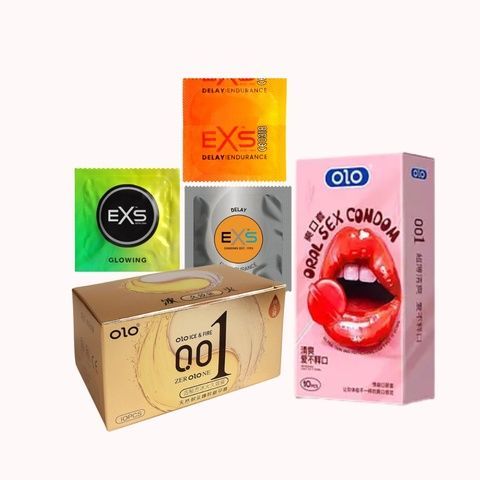 Комплект OLO з гіауроновою змазкою + EXS латексні &ndash; 26 шт (Strawberry, Gold Лід і Полум&rsquo;я, Delay пролонгуючі, Warming розігріваючі, Glowing) MM2437 фото