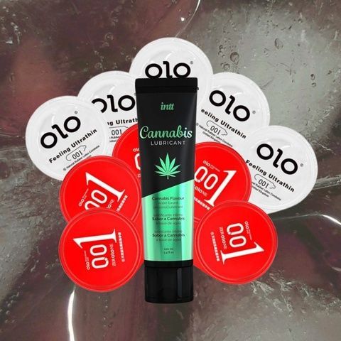 Набір "OLO Feeling Ultrathin 5 шт, OLO Розігріваючі 5 шт, Intt Cannabis (100 мл)" MM1219 фото