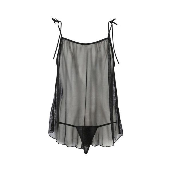 Сорочка прозора бебі-дол Passion MELANIA CHEMISE XXL/XXXL, black, трусики, на тонких бретелях EL16306 фото