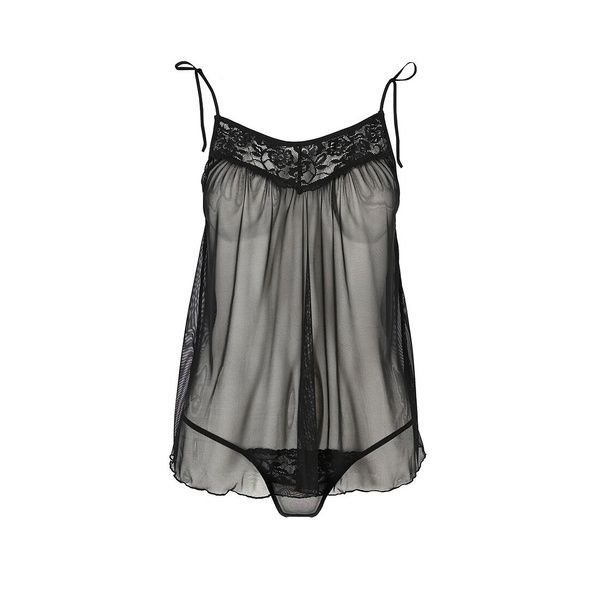 Сорочка прозора бебі-дол Passion MELANIA CHEMISE XXL/XXXL, black, трусики, на тонких бретелях EL16306 фото