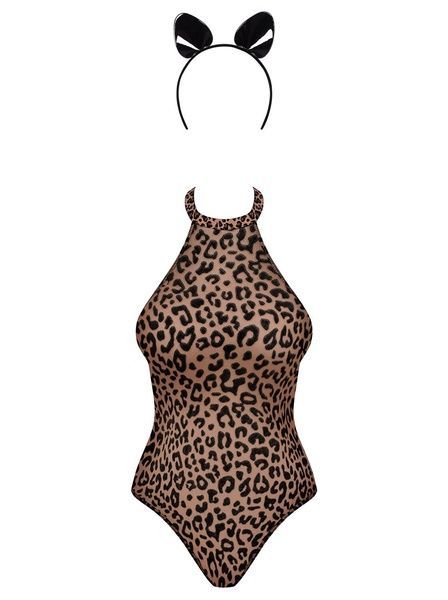 Еротичний костюм леопарда Obsessive Leocatia teddy S/M, боді, обруч з вушками SO7712 фото