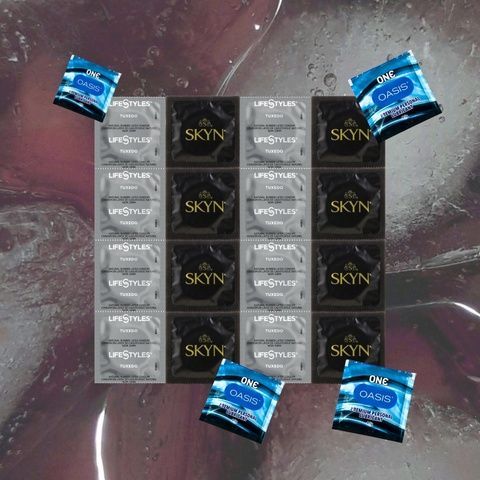 Безлатексні Skyn Non Latex Original &ndash; 8 шт., Чорні LifeStyles Tuxedo Black &ndash; 8 шт., Лубрикант ONE Oasis 4,5 г &ndash; 4 шт. MM2288 фото