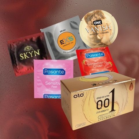 Комплект: EXS Strawberry ароматизовані полуниця, 3 шт.; Pasante Strawberry ароматизовані, 6 шт.; Pasante Ultra Sensitive Touch ультратонкі 12 шт.; Pasante Cooling - охолоджуючі, 4 шт.; OLO Gold з термоеффектом та гіауроновою змазкою 1 уп MM27044 фото