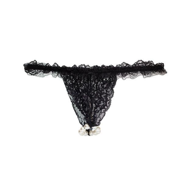 Набір Intt BRAZILIAN PANTY BLACK: трусики на резинці S-XL з перлинним кільцем + полунична змазка SO7129 фото