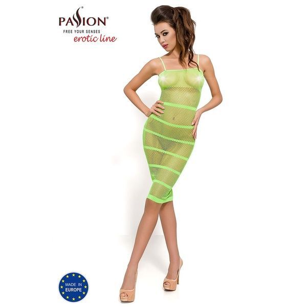 Бодістокінг Passion BS033 green, сукня-сітка на бретелях, прозора PBS033G фото