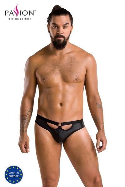 Чоловічі сліпи з вирізами Passion 041 SLIP JOE L/XL Black, екошкіра, відкриті сідниці SO7594 фото
