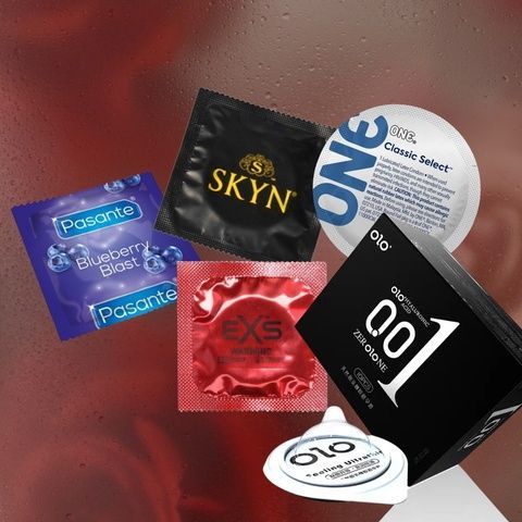 Набір Breeze: EXS Strawberry ароматизовані полуниця, 11 шт.; EXS Cola Flavoured ароматизовані кола, 3 шт.; Pasante Taste Chocolate ароматизовані, шоколад 10 шт.; Pasante Strawberry ароматизовані полуниця 3 шт.; OLO Feeling Ultrathin класичні з гіауроновою MM26668 фото