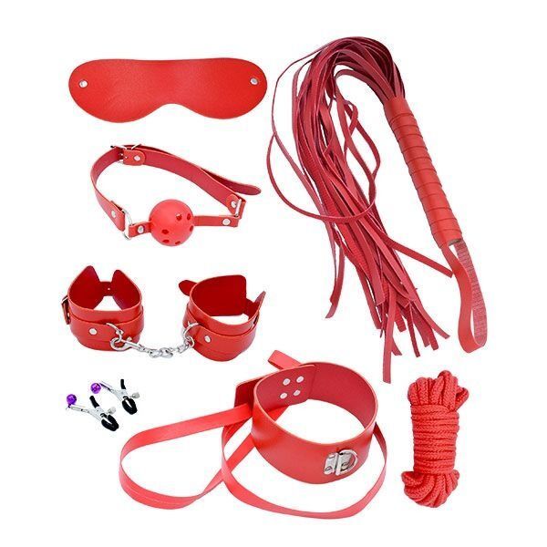 Набір MAI BDSM STARTER KIT N&ordm;75: батіг, кляп, наручники, маска, нашийник з повідцем, мотузка, затиск SO5004 фото