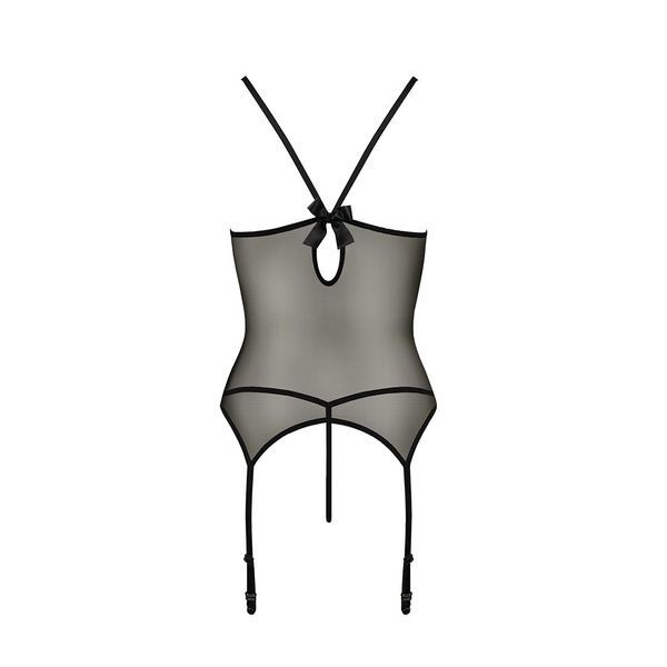 Корсет з пажами Passion MELANIA CORSET S/M, black, трусики, напівпрозорий EL16308 фото