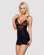 Сатиновий комплект для сну з мереживом Obsessive 828-CHE-1 chemise & thong L/XL, чорний, сорочка SO7172 фото 9