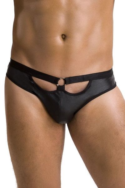 Чоловічі сліпи з вирізами Passion 041 SLIP JOE S/M, Black екошкіра, відкриті сідниці SO7595 фото