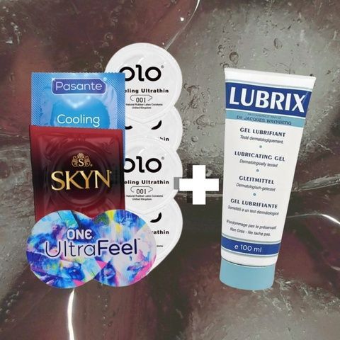 Набір "Безтурботні відчуття без границь" (ONE Ultra Feel 5 шт, SKYN Intense Feel 5 шт, OLO Feeling Ultrathin 5 шт, Pasante Cooling 5 шт, Lubrix 100 мл) MM1322 фото
