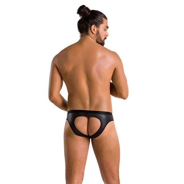 Чоловічі сліпи з вирізами Passion 041 SLIP JOE S/M, Black екошкіра, відкриті сідниці SO7595 фото