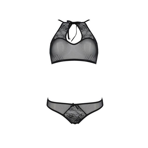 Комплект: бра, трусики з ажурним декором та відкритим кроком Passion URSULA SET S/M, black SO5842 фото