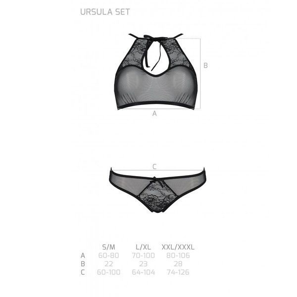 Комплект: бра, трусики з ажурним декором та відкритим кроком Passion URSULA SET S/M, black SO5842 фото