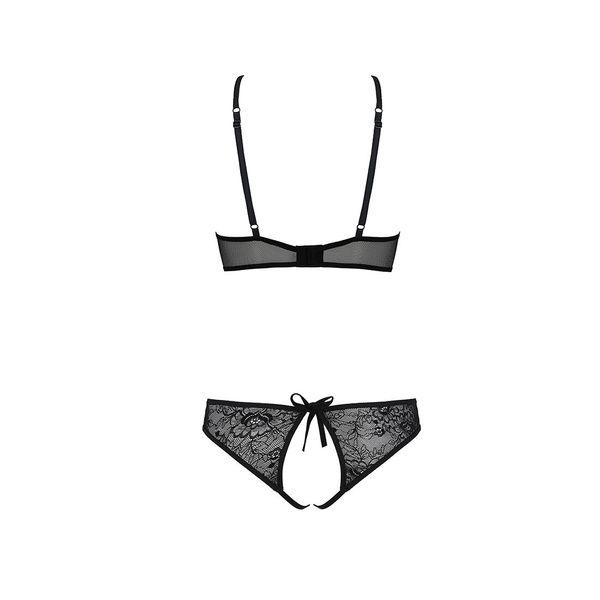 Комплект: бра, трусики з ажурним декором та відкритим кроком Passion URSULA SET XXL/XXXL, black SO5843 фото