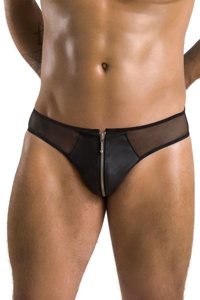 Чоловічі сліпи на блискавці Passion 042 SLIP TIMMY L/XL Black, екошкіра, сітка SO7597 фото