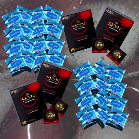 Комплект Skyn Intense Feel уп. безлатексні з ребристою поверхнею 36 шт &ndash; 4 шт., ONE Oasis 4,5 г &ndash; 28 шт MM2589 фото