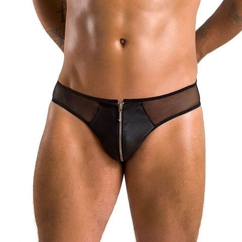 Чоловічі сліпи на блискавці Passion 042 SLIP TIMMY L/XL Black, екошкіра, сітка SO7597 фото