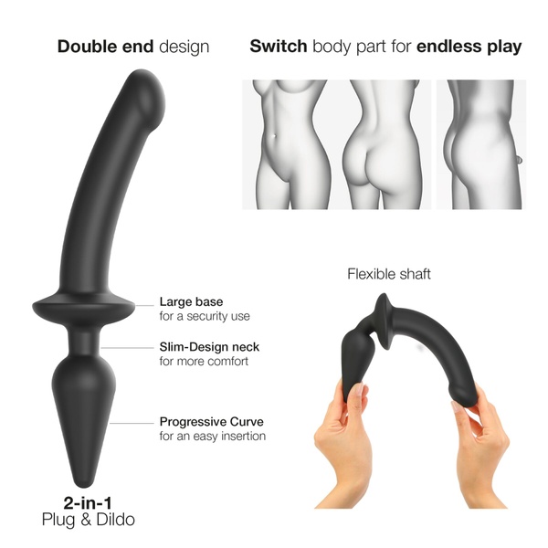 Анальна пробка з дилдо 2в1 Strap-On-Me SWITCH PLUG-IN DILDO Black S, діаметр 3,3/2,9 см SO6826 фото