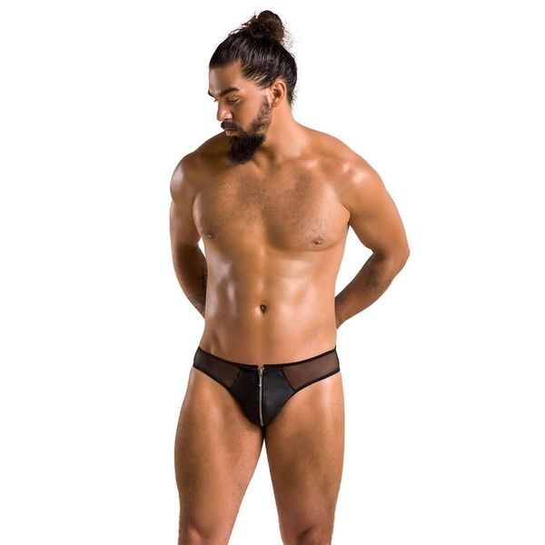 Чоловічі сліпи на блискавці Passion 042 SLIP TIMMY L/XL Black, екошкіра, сітка SO7597 фото