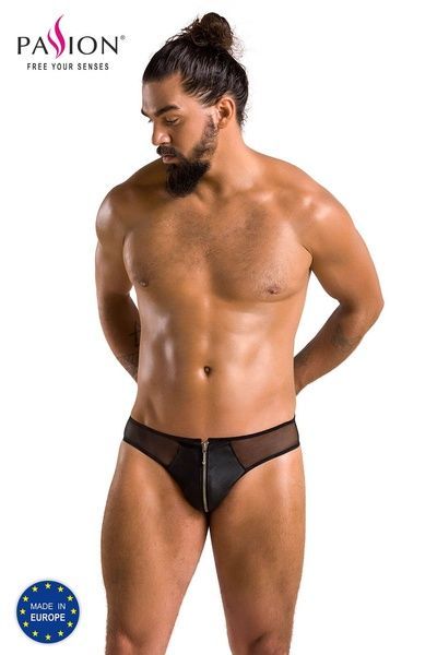 Чоловічі сліпи на блискавці Passion 042 SLIP TIMMY S/M Black, екошкіра, сітка SO7598 фото
