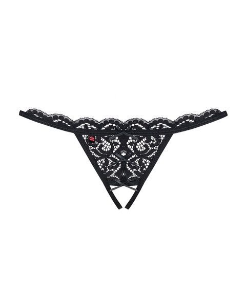 Мереживні танги з двома отворами Obsessive 831-THC-1 crotchless thongL/XL, чорні, бантики SO7176 фото