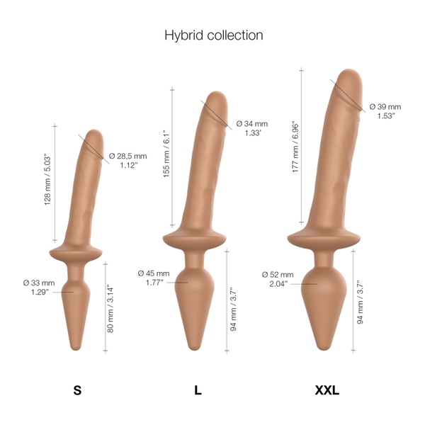 Анальна пробка з дилдо 2в1 Strap-On-Me SWITCH PLUG-IN REALISTIC DILDO Caramel S, діаметр 3,3/2,9 см SO6827 фото