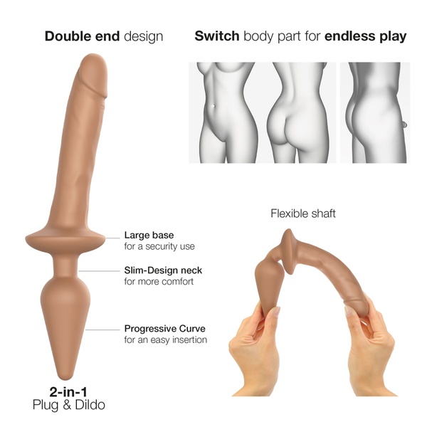 Анальна пробка з дилдо 2в1 Strap-On-Me SWITCH PLUG-IN REALISTIC DILDO Caramel S, діаметр 3,3/2,9 см SO6827 фото