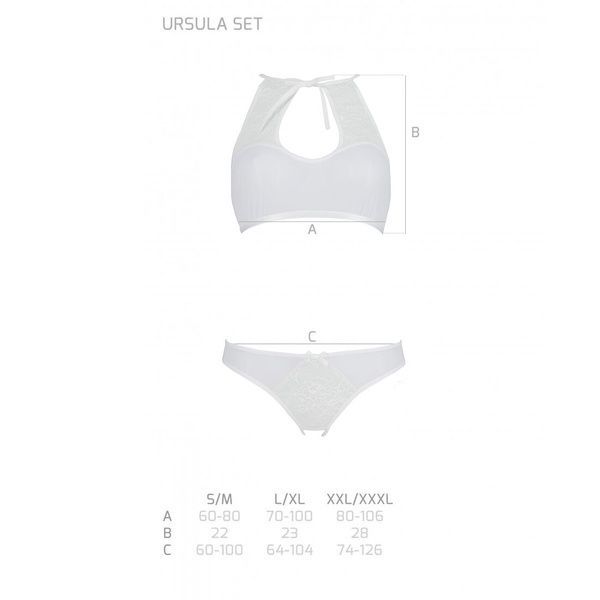 Комплект із бра, трусиків з ажурним декором та відкритим кроком Passion URSULA SET S/M, white SO5845 фото