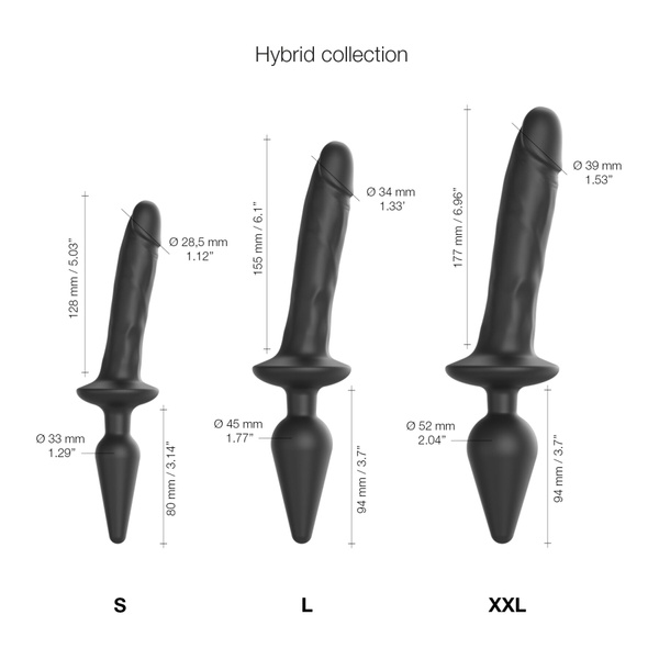 Анальна пробка з дилдо 2в1 Strap-On-Me SWITCH PLUG-IN REALISTIC DILDO Black L, діаметр 4,5/3,4 см SO6828 фото