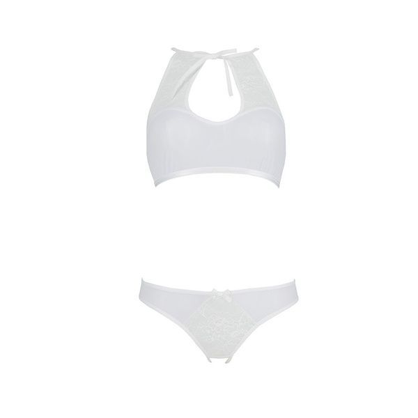 Комплект із бра, трусиків з ажурним декором та відкритим кроком Passion URSULA SET XXL/XXXL, white SO5846 фото