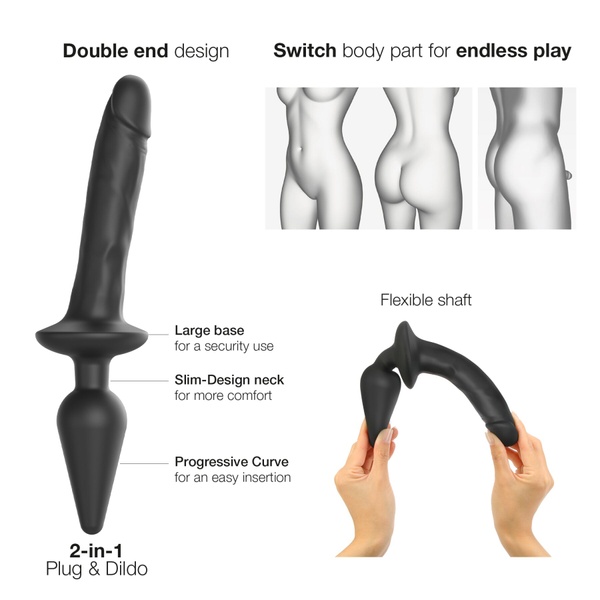 Анальна пробка з дилдо 2в1 Strap-On-Me SWITCH PLUG-IN REALISTIC DILDO Black L, діаметр 4,5/3,4 см SO6828 фото