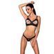Комплект з екошкіри Passion CELINE BIKINI S/M black відкритий бра зі стрічками, стрінги зі шнурівкою SO6401 фото 1