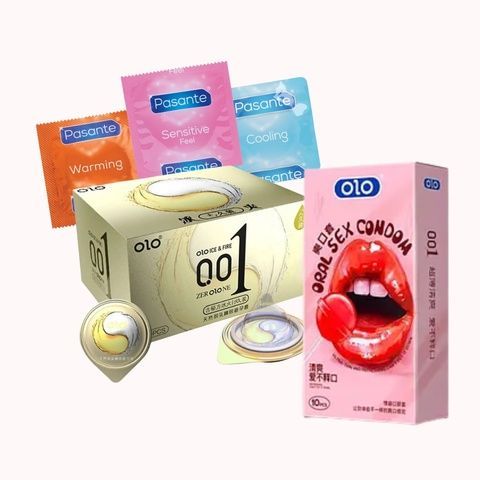 Набір OLO з гіауроновою змазкою + Pasante + Skyn безлатексні &ndash; 38 шт (Ultrathin, Flavoured, Cooling охолоджуючі, Warming розігріваючі, Non-Latex) MM2545 фото