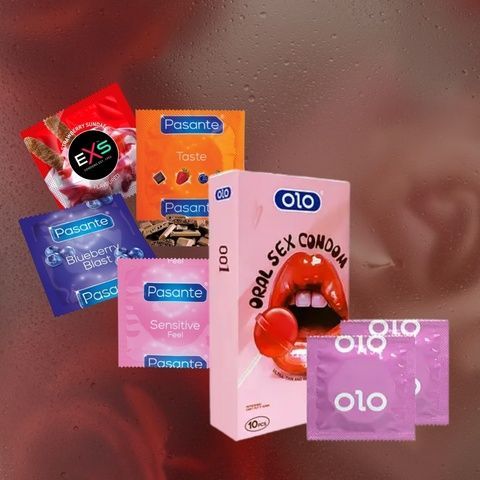 Dream Edition: EXS Strawberry Flavoured - 16 шт, OLO Ultrathin Oral Sex 1 уп., Pasante Taste Blueberry - 6 шт, Pasante Taste Chocolate - 13 шт, Pasante Ultra Sensitive Touch - 13 шт MM2345 фото