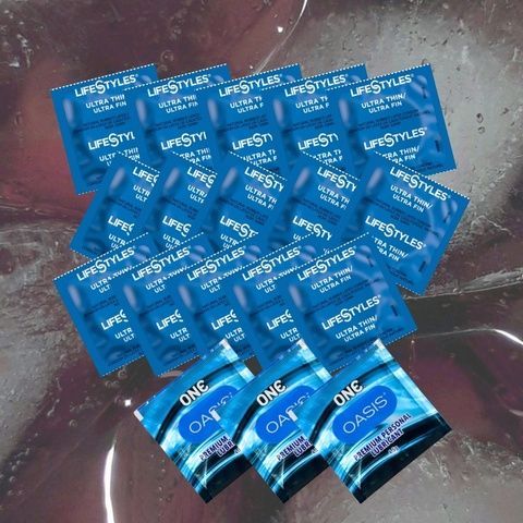Набір LifeStyles Ultra Thin &ndash; 15 шт., ONE Oasis 4,5 г &ndash; 3 шт MM1517 фото