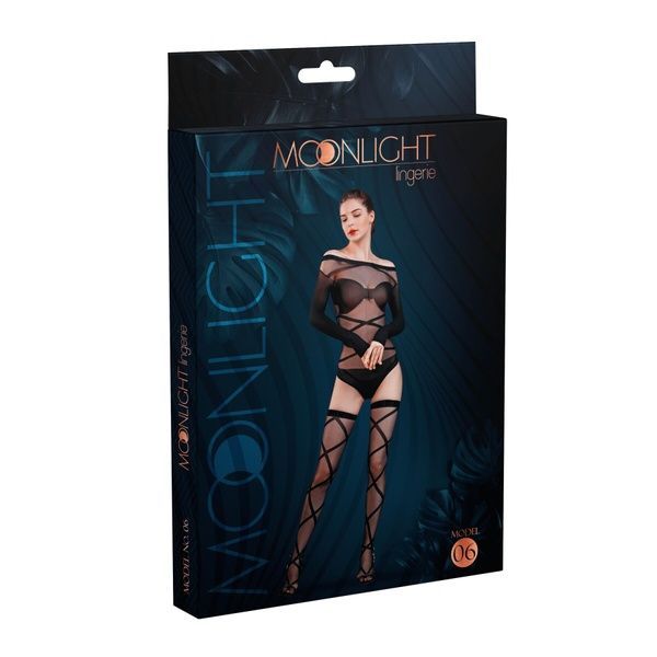 Комплект: боді та панчохи Moonlight Model 06 XS-L Black, довгі рукави, малюнок у вигляді ліфа, силуе SO6339 фото