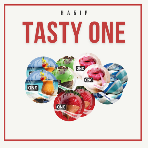 Набір Tasty ONE -ароматизовані (Полуниця у шоколаді, Тропічний коктейль, Шоколад та м'ята, Банановий спліт) , 12 шт MM27518 фото