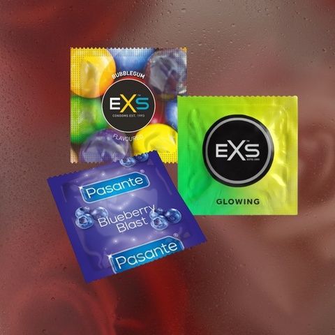 Набір Sweet & Taste: EXS Bubblegum Flavoured - 6 шт, EXS Glowing - 4 шт, Pasante Taste Blueberry - 6 шт MM2296 фото