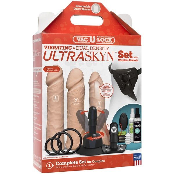 Набір для страпону Doc Johnson Vac-U-Lock VIBRATING Dual Density ULTRASKYN Set (м`ята упаковка) SO6916-R фото