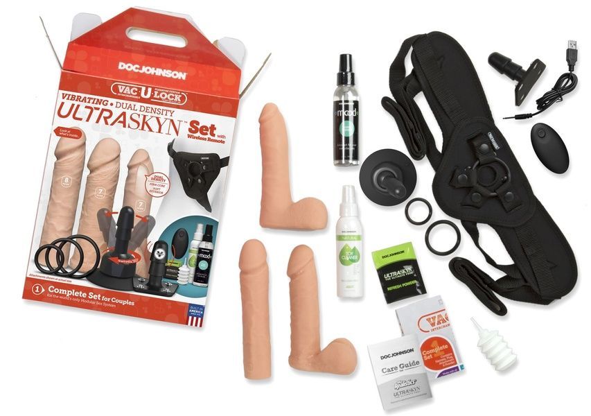 Набір для страпону Doc Johnson Vac-U-Lock VIBRATING Dual Density ULTRASKYN Set (м`ята упаковка) SO6916-R фото