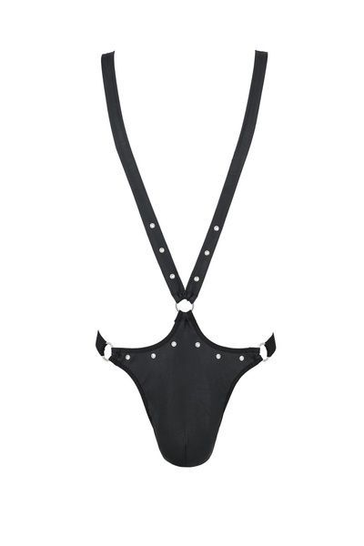 Чоловіче боді з люверсами Passion 028 HARRY XXL/XXXL Black, екошкіра, на шлейках SO7557 фото