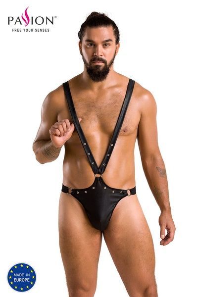 Чоловіче боді з люверсами Passion 028 HARRY XXL/XXXL Black, екошкіра, на шлейках SO7557 фото