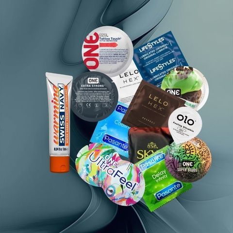 Набір "Sensation Pack" (ONE класичні, SKYN безлатексні, OLO з гіауроновою змазкою, Pasante, LELO HEX, LifeStyles, Змазка Swiss Navy Warming (10 мл)) 13 шт MM27474 фото