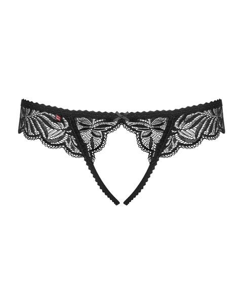 Мереживні танга з доступом Obsessive Contica crothchles thong S/M, чорні SO7256 фото