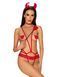 Еротичний костюм чортика зі стреп Obsessive Evilia teddy red S/M, боді, чокер, накладки на соски, обруч з ріжками SO7706 фото 7