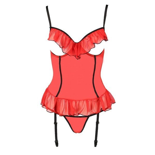 Корсет з відкритими грудьми CHERRY CORSET red XXL/3XL -Passion Exclusive, трусики, пажі, стрепи, обо PS25506 фото