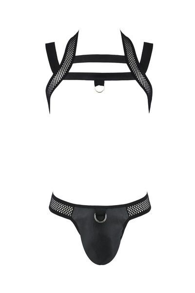Комплект чоловічої білизни з кріпленнями Passion 043 JACOB XXL/XXXL Black, труси, шлейки SO7602 фото