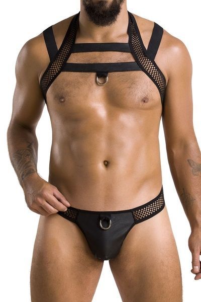 Комплект чоловічої білизни з кріпленнями Passion 043 JACOB XXL/XXXL Black, труси, шлейки SO7602 фото